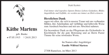 Todesanzeige von Käthe Martens von KRZ