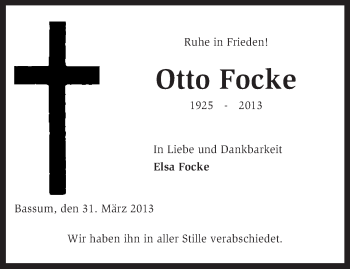 Todesanzeige von Otto Focke von KRZ