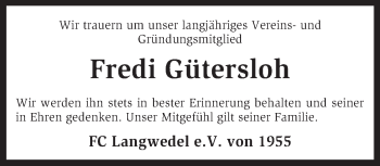 Todesanzeige von Fredi Gütersloh von KRZ