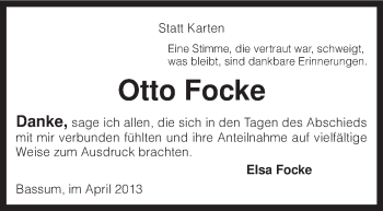 Todesanzeige von Otto Focke von KRZ