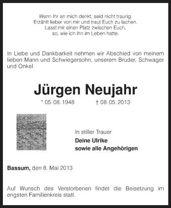 Todesanzeige von Jürgen Neujahr von KRZ