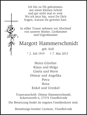 Todesanzeige von Margott Hammerschmidt von KRZ