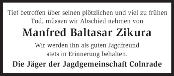 Todesanzeige von Manfred Baltasar Zikura von KRZ