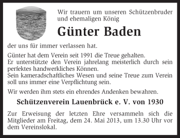 Todesanzeige von Günter Baden von KRZ
