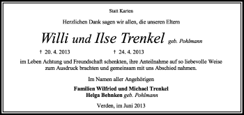 Todesanzeige von Ilse und Willi Trenkel von KRZ