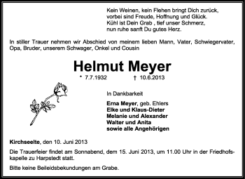 Todesanzeige von Helmut Meyer von KRZ