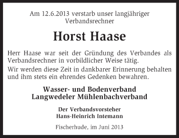 Todesanzeige von Horst Haase von KRZ