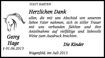 Todesanzeige von Georg Hage von KRZ