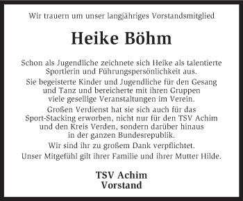 Todesanzeige von Heike Böhm von KRZ