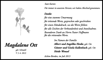 Todesanzeige von Magdalene Ott von KRZ