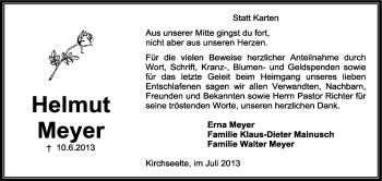 Todesanzeige von Helmut Meyer von KRZ