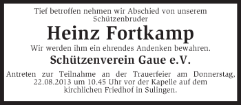 Todesanzeige von Heinz Fortkamp von KRZ