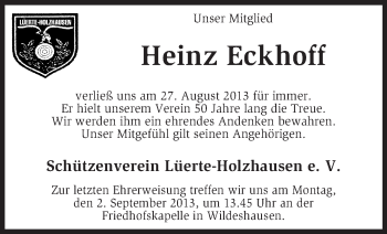 Todesanzeige von Heinz Eckhoff von KRZ