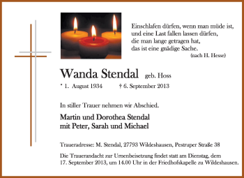 Todesanzeige von Wanda Stendal von KRZ
