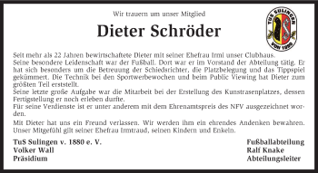 Todesanzeige von Dieter Schröder von KRZ