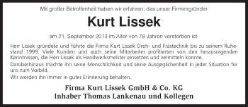 Todesanzeige von Kurt Lissek von KRZ