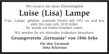 Todesanzeige von Luise Lampe von KRZ