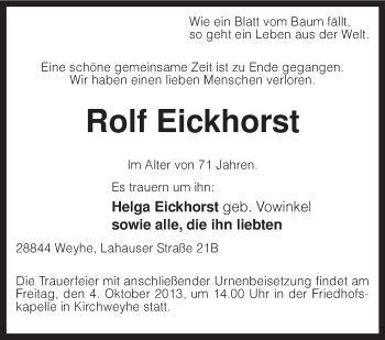 Todesanzeige von Rolf Eickhorst von KRZ