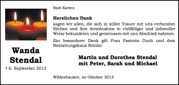 Todesanzeige von Wanda Stendal von KRZ