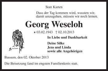 Todesanzeige von Georg Weseloh von KRZ