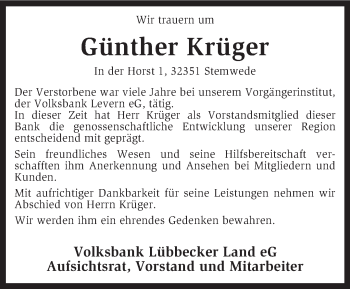 Todesanzeige von Günther Krüger von KRZ