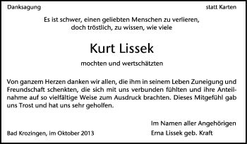 Todesanzeige von Kurt Lissek von KRZ