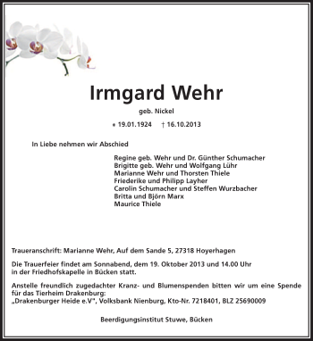 Todesanzeige von Irmgard Wehr von KRZ