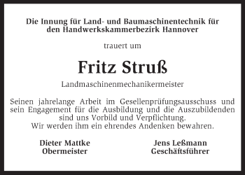 Todesanzeige von Fritz Struß von KRZ