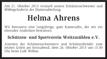 Todesanzeige von Helma Ahrens von KRZ