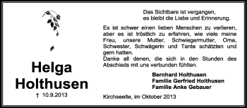 Todesanzeige von Helga Holthusen von KRZ