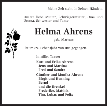Todesanzeige von Helma Ahrens von KRZ