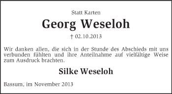 Todesanzeige von Georg Weseloh von KRZ