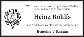 Todesanzeige von Heinz Rohlfs von KRZ