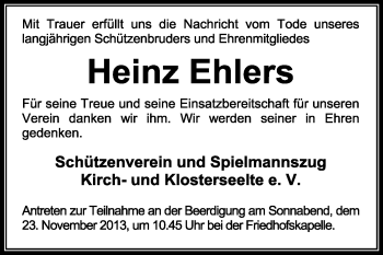 Todesanzeige von Heinz Ehlers von KRZ