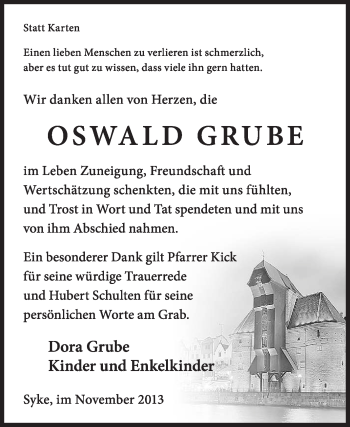 Todesanzeige von Oswald Grube von KRZ