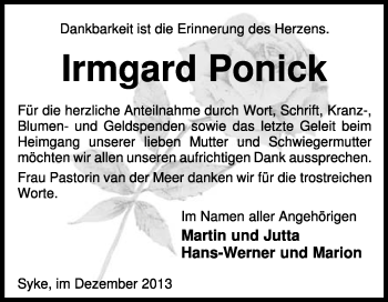 Todesanzeige von Irmgard Ponic von KRZ