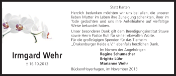 Todesanzeige von Irmgard Wehr von KRZ