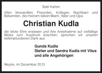 Todesanzeige von Christian Kudla von KRZ