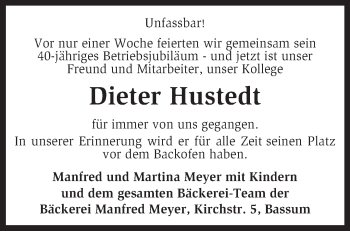 Todesanzeige von Dieter Hustedt von KRZ