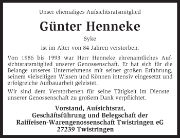 Todesanzeige von Günther Henneke von KRZ