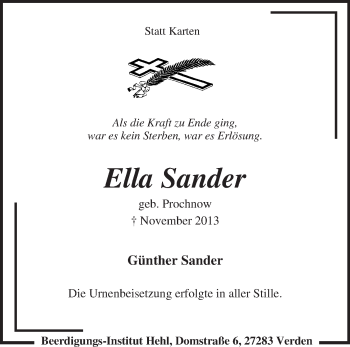 Todesanzeige von Ella Sander von KRZ