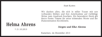Todesanzeige von Helma Ahrens von KRZ