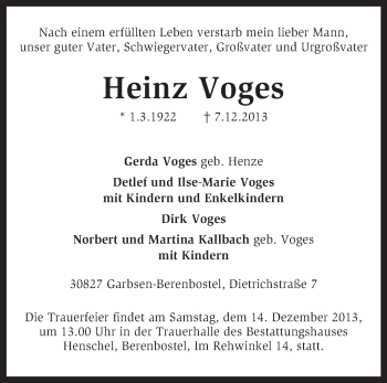 Todesanzeige von Heinz Voges von KRZ