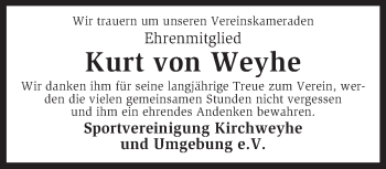 Todesanzeige von Kurt von Weyhe von KRZ