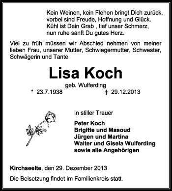 Todesanzeige von Lisa Koch von KRZ