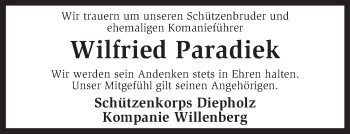 Todesanzeige von Wilfried Paradiek von KRZ