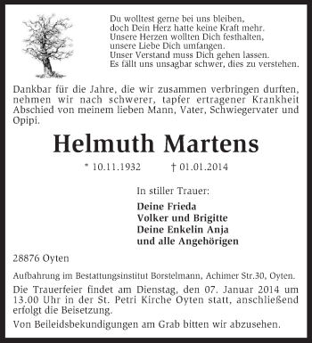 Todesanzeige von Helmuth Martens von KRZ