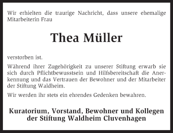 Todesanzeige von Thea Müller von KRZ