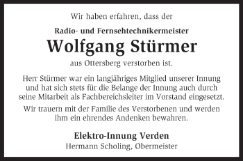 Todesanzeige von Wolfgang Stürmer von KRZ