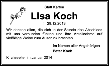 Todesanzeige von Lisa Koch von KRZ